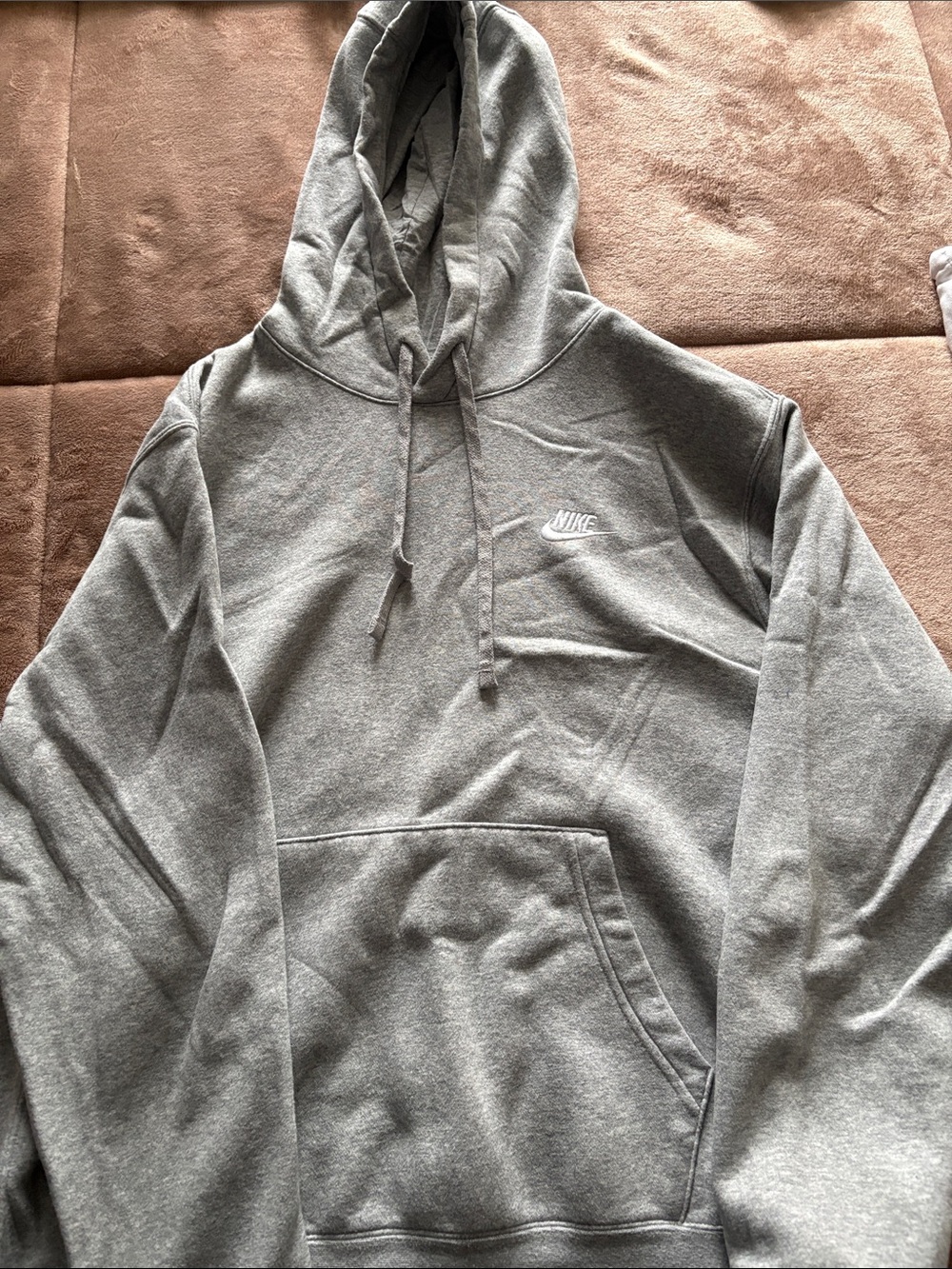 Nike Gray Hooded Pullover Sweatshirt with Small White Swoosh
